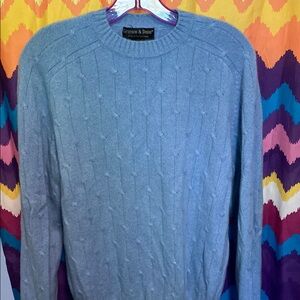 Light Blue Crewneck Cable-Knit Sweater